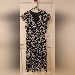 Elegant Navy and White Floral Dress